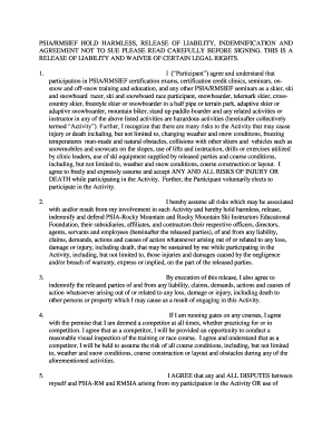 PSIA/RMSIEF Liability Waiver and Release Form