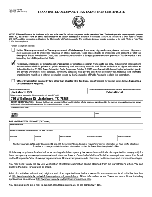 Texas Hotel Occupancy Tax Exemption Certificate