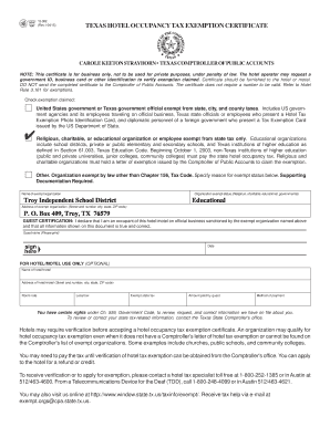 Texas Hotel Occupancy Tax Exemption Certificate