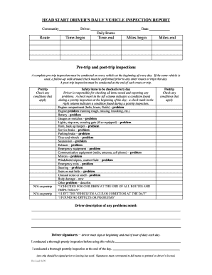 Head Start Driver’s Daily Vehicle Inspection Report