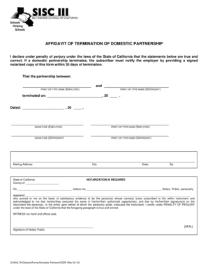 Affidavit of Termination of Domestic Partnership