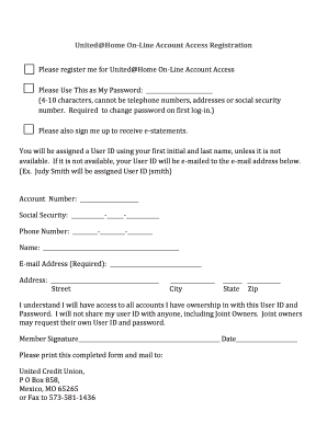 United Credit Union Online Account Registration Form