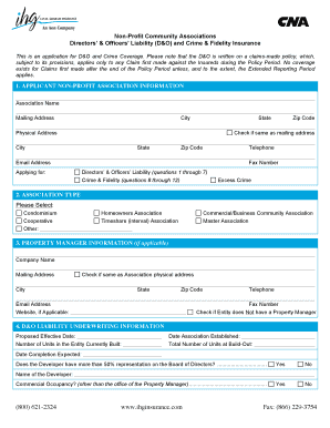 Non-Profit D&O and Crime Insurance Application