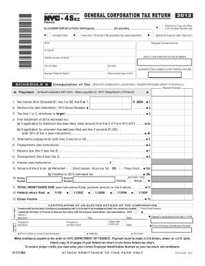 New York City General Corporation Tax Return 2012
