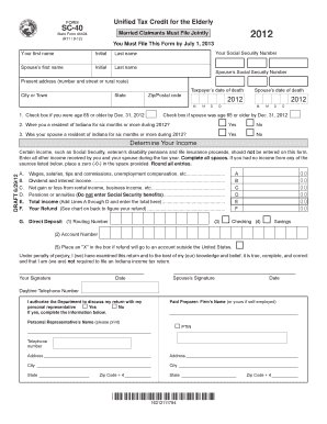 Indiana Unified Tax Credit for the Elderly Form