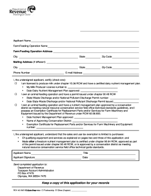 Washington Retail Sales Tax Exemption Certificate for Livestock Nutrient Management Equipment