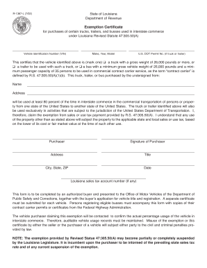 Louisiana Truck Trailer Bus Exemption Certificate