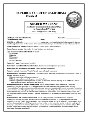 California Search Warrant for Electronic Data