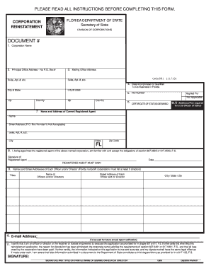 Florida Corporation Reinstatement Form