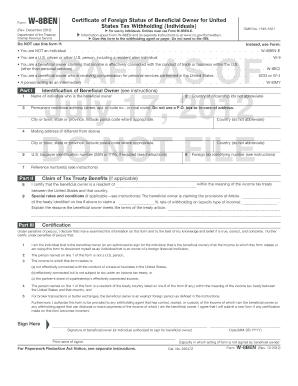 Form W-8BEN Certificate of Foreign Status