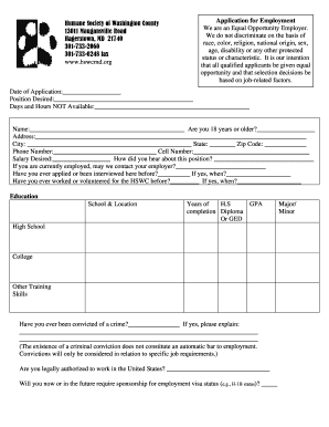 Fillable Online hswcmd Humane Society of Washington County Application ...