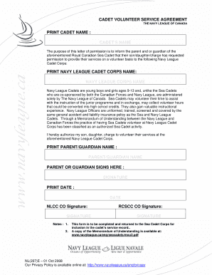 Cadet Volunteer Service Agreement