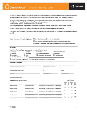 GeoWarehouse Online Service Subscription Application