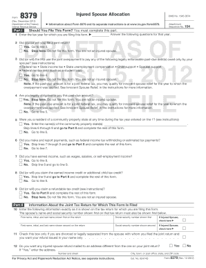 IRS Form 8379 Injured Spouse Allocation