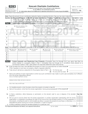 IRS Form 8283 Noncash Charitable Contributions