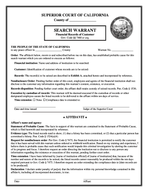 California Search Warrant for Financial Records
