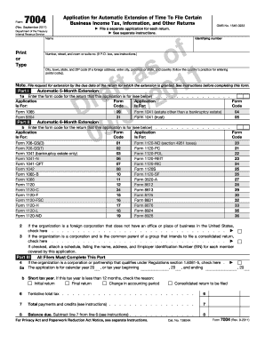 Form 7004 Business Income Tax Extension Application