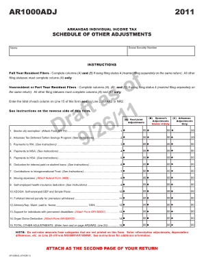 Arkansas Individual Income Tax Schedule of Other Adjustments