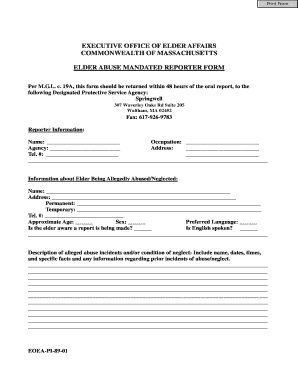 Massachusetts Elder Abuse Mandated Reporter Form