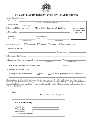Visa Application Form for the Kingdom of Bhutan