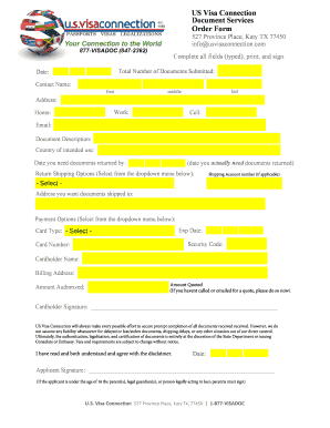 US Visa Connection Document Order Form