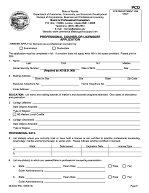 Alaska Professional Counselor Licensure Application