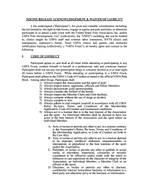 Equine Release Acknowledgement & Waiver of Liability