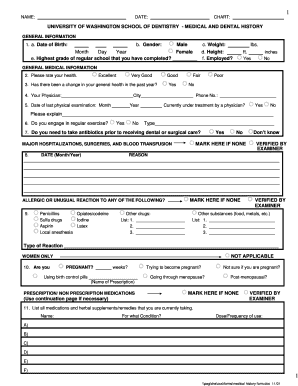 University of Washington Dental Medical History Form