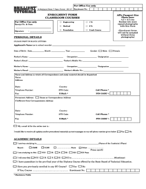 Brilliant Tutorials Enrolment Form