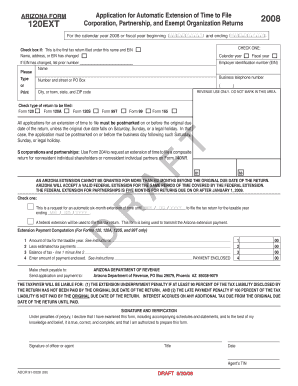 Arizona Form 120EXT Application for Automatic Extension of Time to File