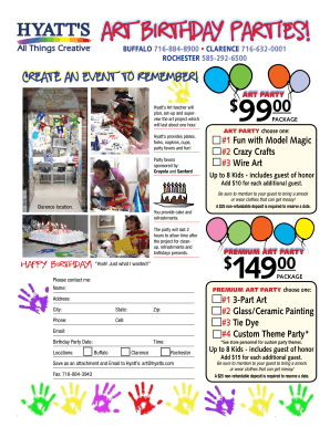 Hyatt's Art Party Booking Form