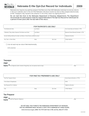 Nebraska E-File Opt-Out Record for Individuals