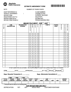 Estimate Amendment Form