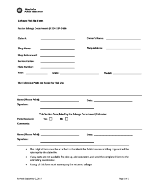 Salvage Pick Up Form