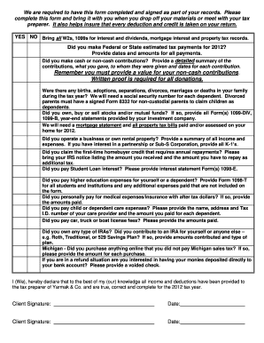 2012 Tax Preparation Checklist