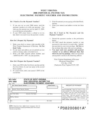 West Virginia 2008 Individual Income Tax Payment Voucher
