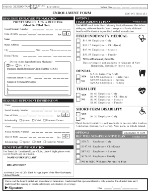 Employee Enrollment Form for Fixed Indemnity Medical Insurance