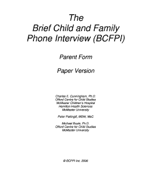 Brief Child and Family Phone Interview Parent Form