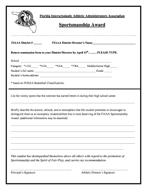 Florida Sportsmanship Award Nomination Form