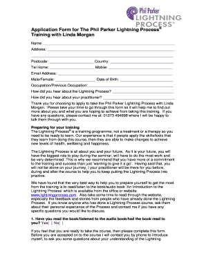 Phil Parker Lightning Process Training Application Form