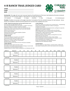 4-H Ranch Trail Judges Card