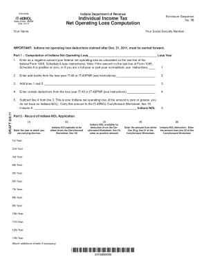 Indiana IT-40NOL Net Operating Loss Computation