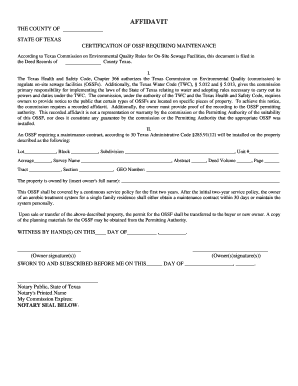 Texas OSSF Maintenance Affidavit