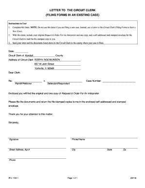 Letter to Circuit Clerk for Filing Forms