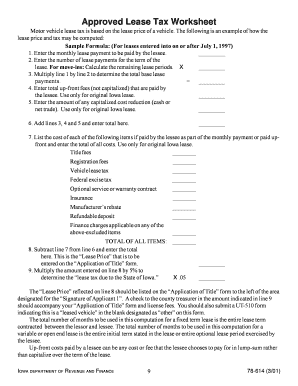 Iowa Motor Vehicle Lease Tax Worksheet