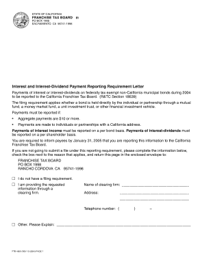 California Interest and Interest-Dividend Payment Reporting Requirement Letter