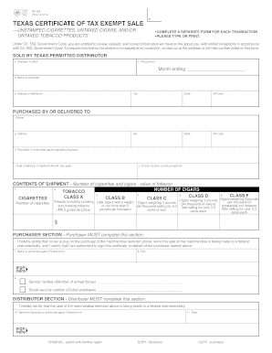 Texas Certificate of Tax Exempt Sale
