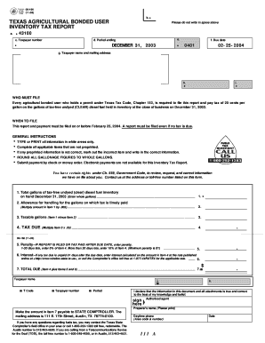 Texas Agricultural Bonded User Inventory Tax Report