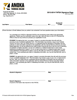 2013-2014 FAFSA Signature Page
