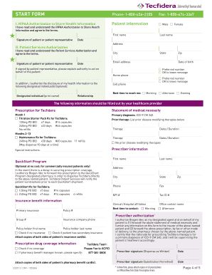 HIPAA Authorization and Patient Services Authorization for Tecfidera